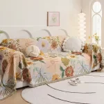 Boho Chenille Floral Sofa Throw Blanket with Tassels – All-Inclusive Anti-Scratch Cover