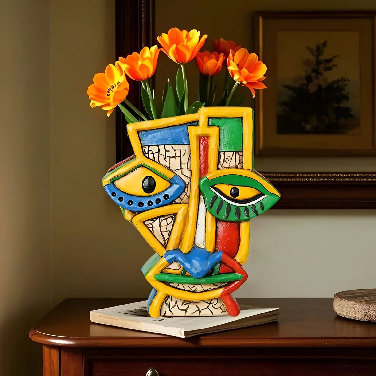 Modern Abstract Face Resin Flower Pot