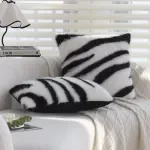 Soft Faux Fur Zebra Print Cushion Cover – Black & White Striped Pillowcase 18x18/12x20 Inch
