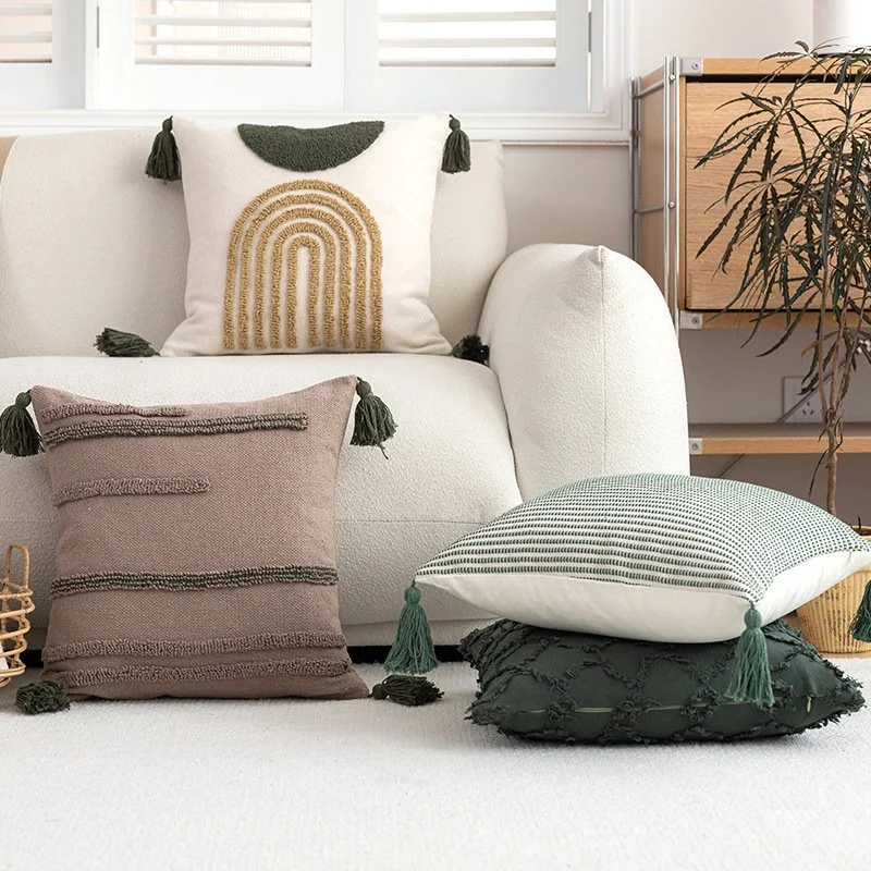 Morocco Tufted Geometric Cotton Pillow Cover 18x18 Inch Decorative Cushion