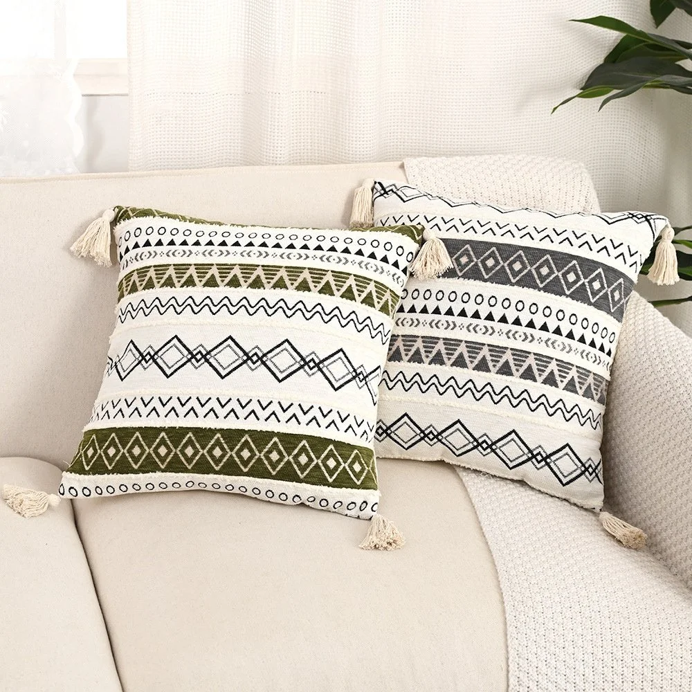 Geometric Chenille Jacquard Pillow Cover 18x18in