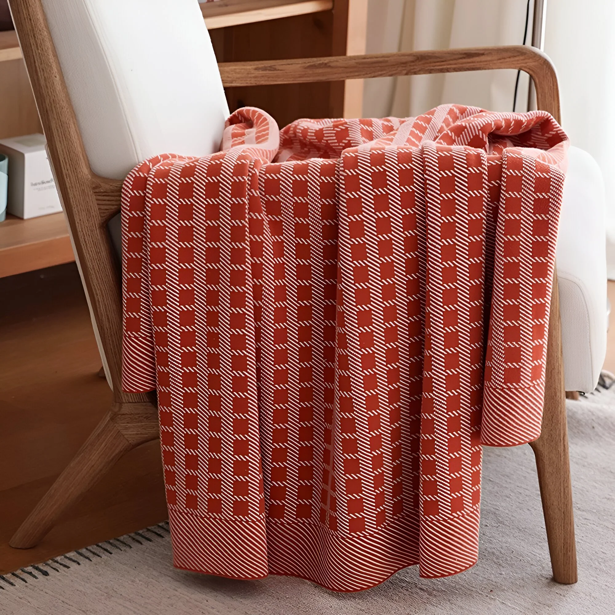 Nordic Knitted Cotton Plaid Blanket