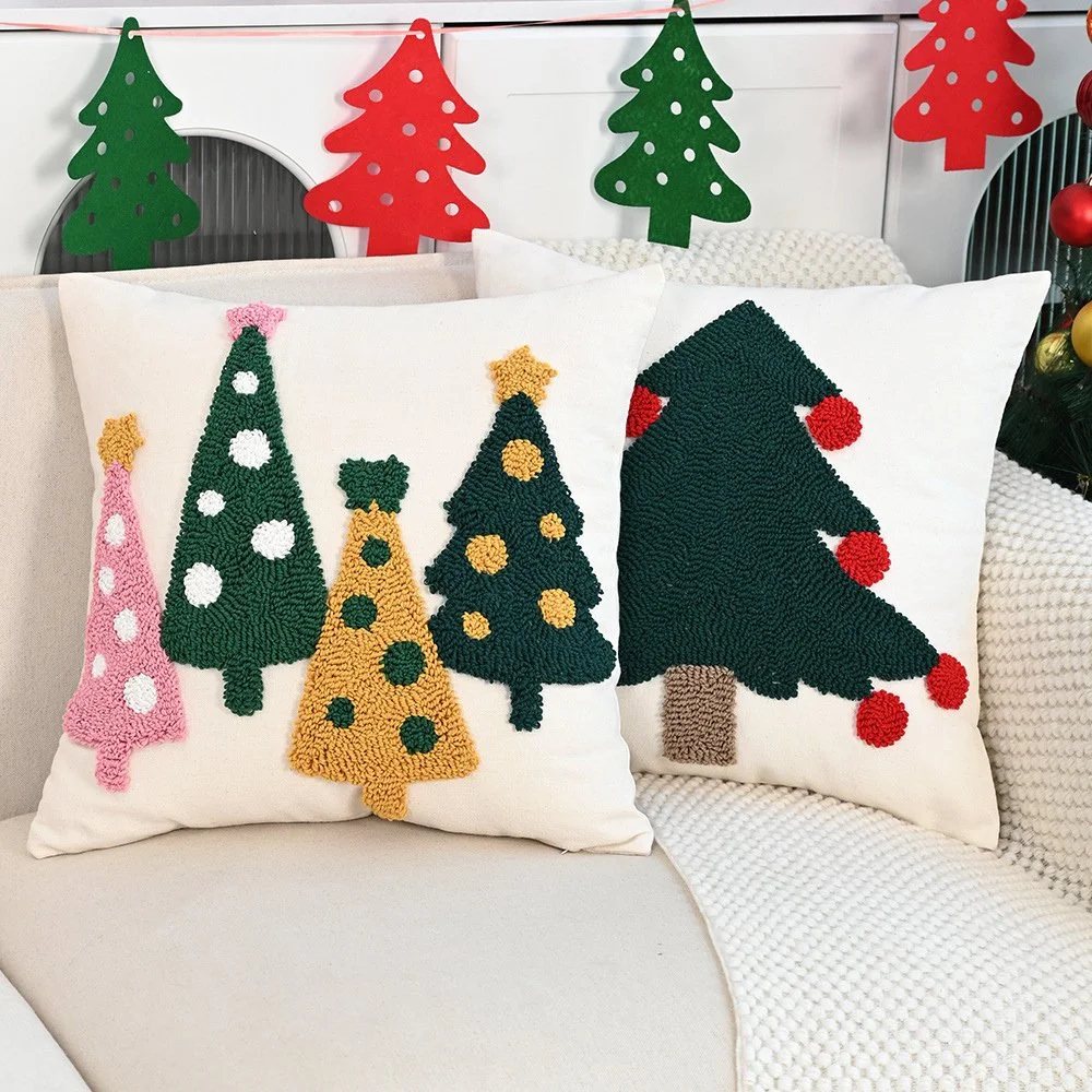 Nordic Circle Tufted Christmas Tree Cushion Cover