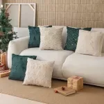Christmas Rabbit Fur Quilted Embroidered Pillow Cover – Cozy Holiday Cushion for Sofa & Bed
