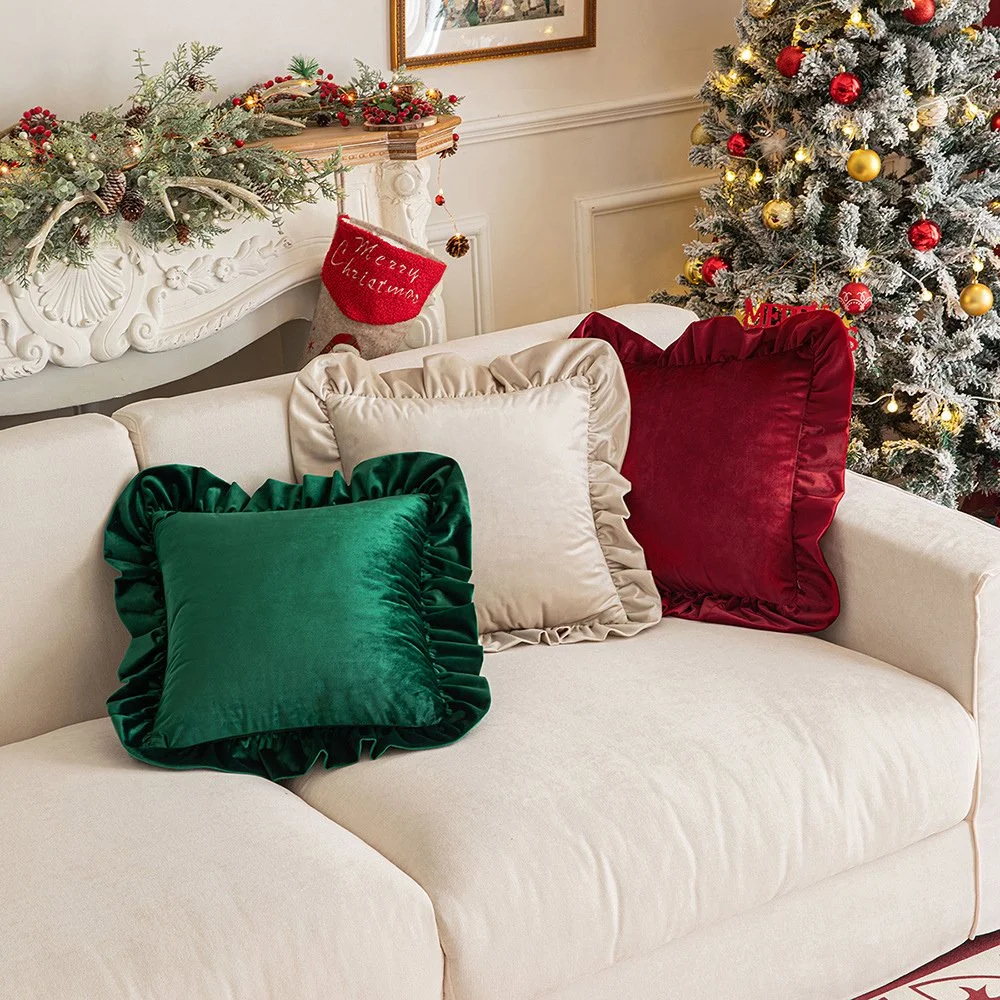 French Velvet Ruffled Edge Throw Pillow Cover