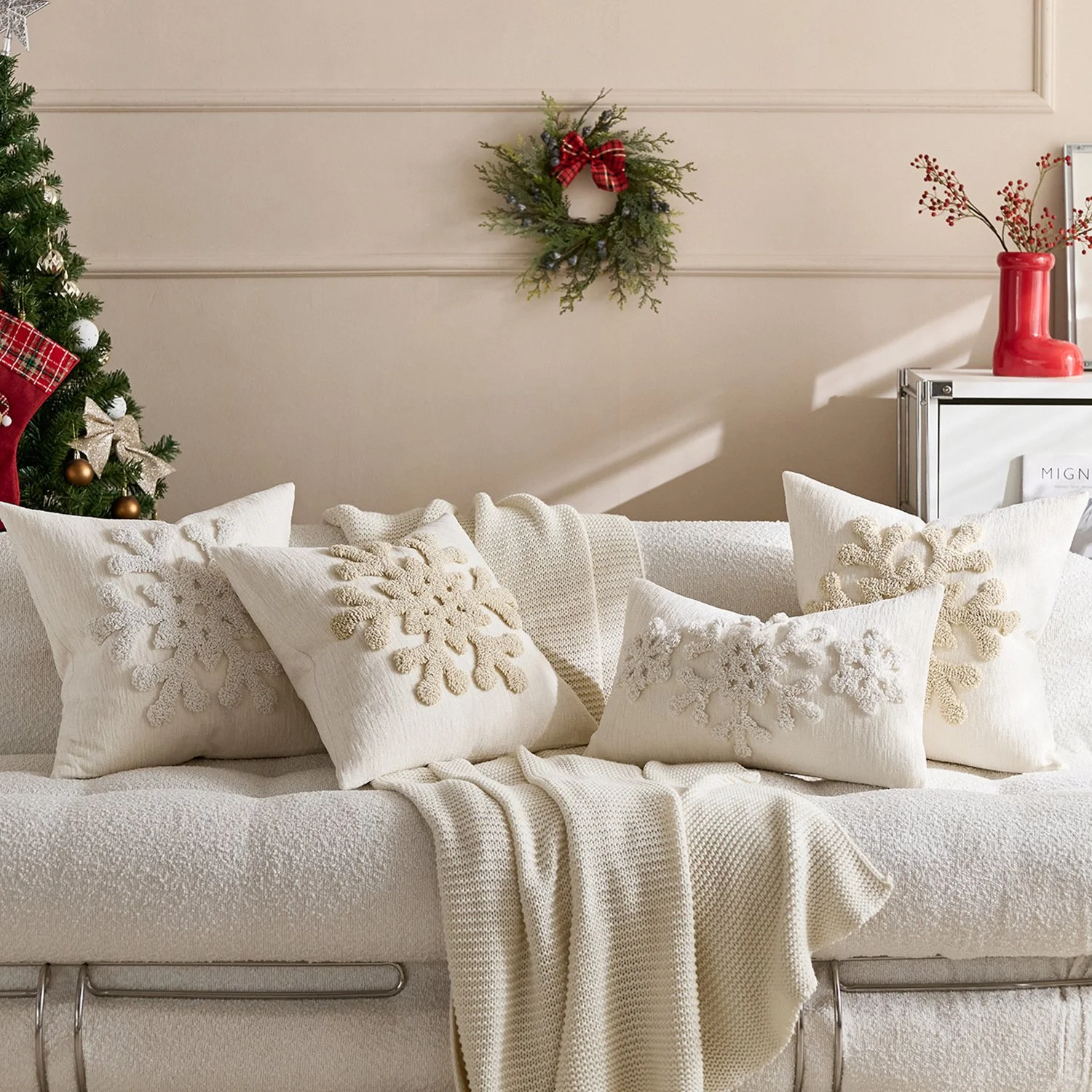 Christmas Embroidered Snowflake Pillow Cover Boho Cushion Case