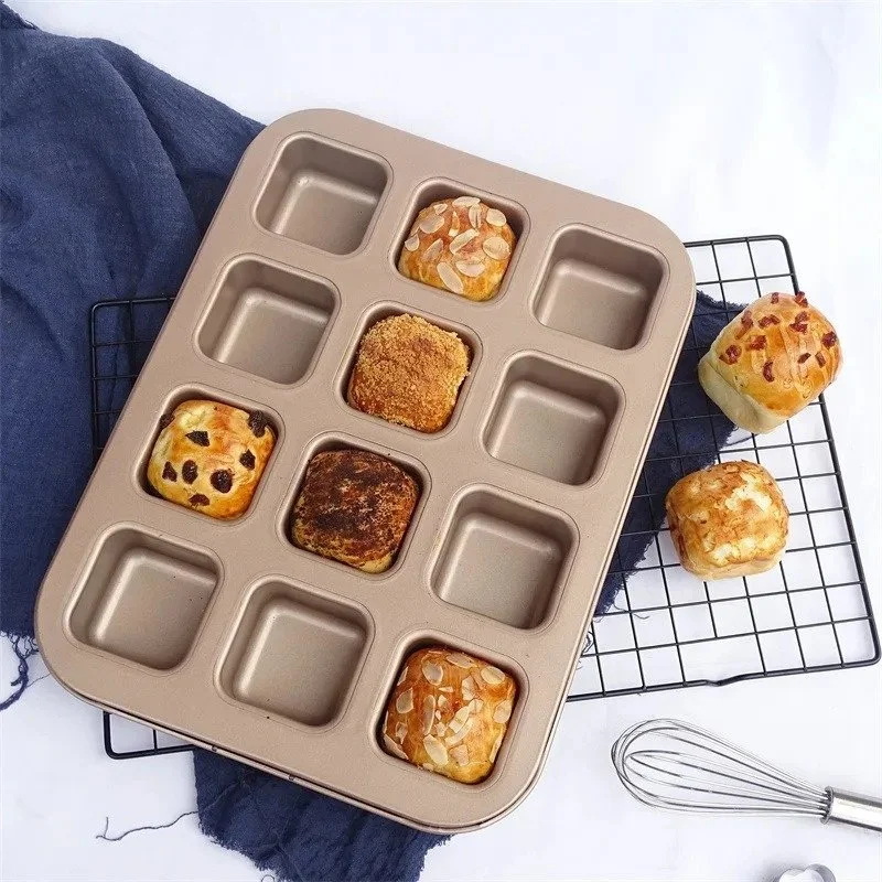 12-Cup Non-Stick Square Cake & Muffin Pan for Home Baking