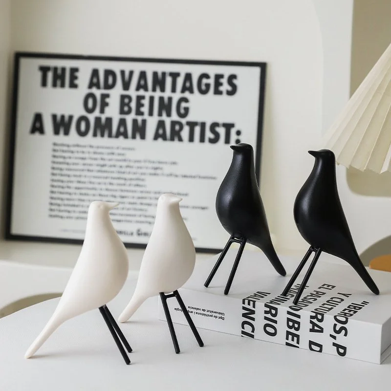 Nordic Black and White Bird Figurine