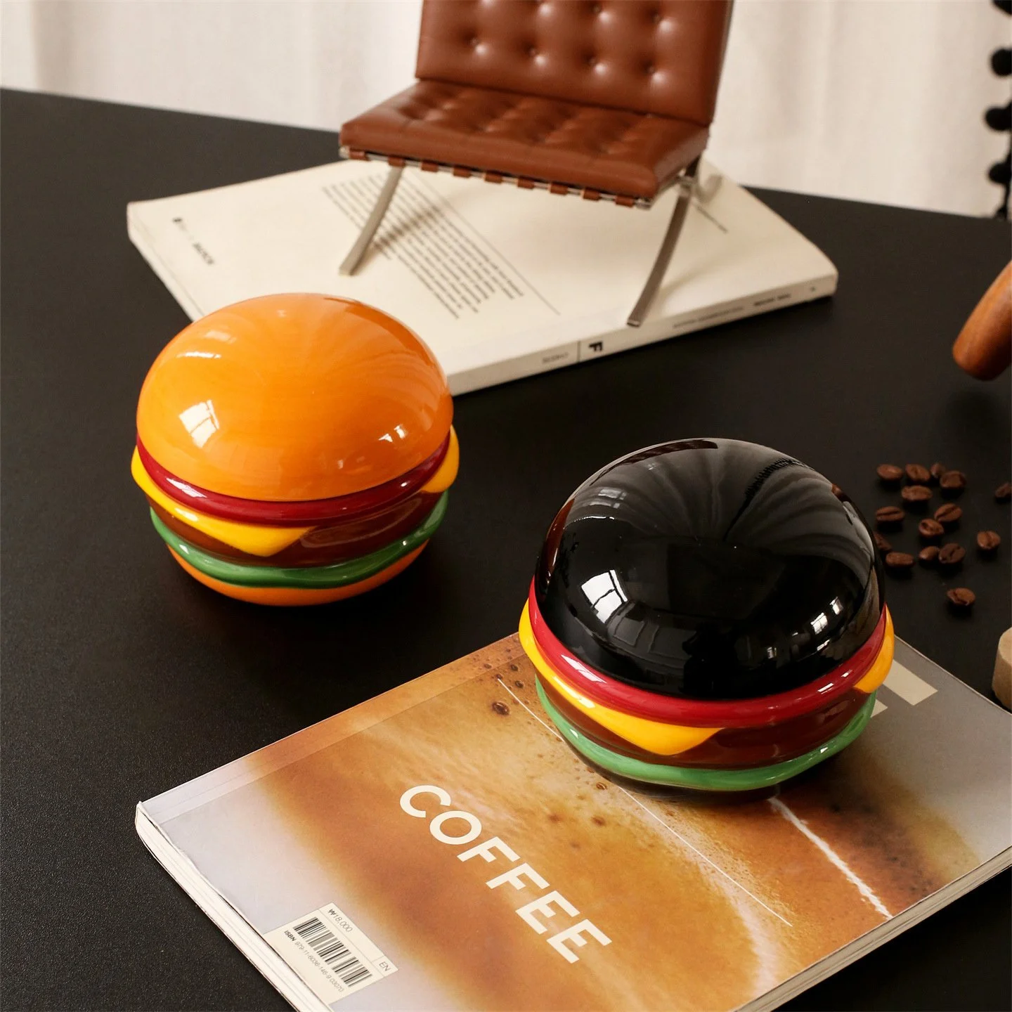 Creative Ceramic Hamburger Ashtray with Lid