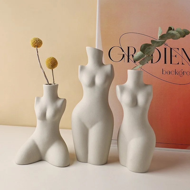 Modern Human-Form Ceramic Art Vase – Minimalist Wabi-Sabi Home Decor