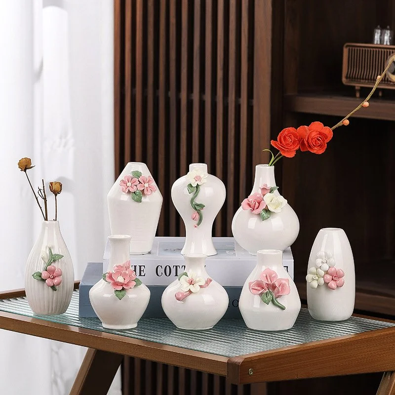 Modern Mini Ceramic Vase with Embossed Floral Design