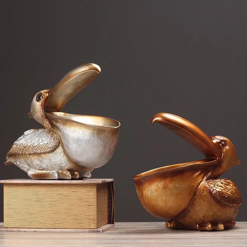 Elegant Pelican Resin Ornament for Home Decor & Storage