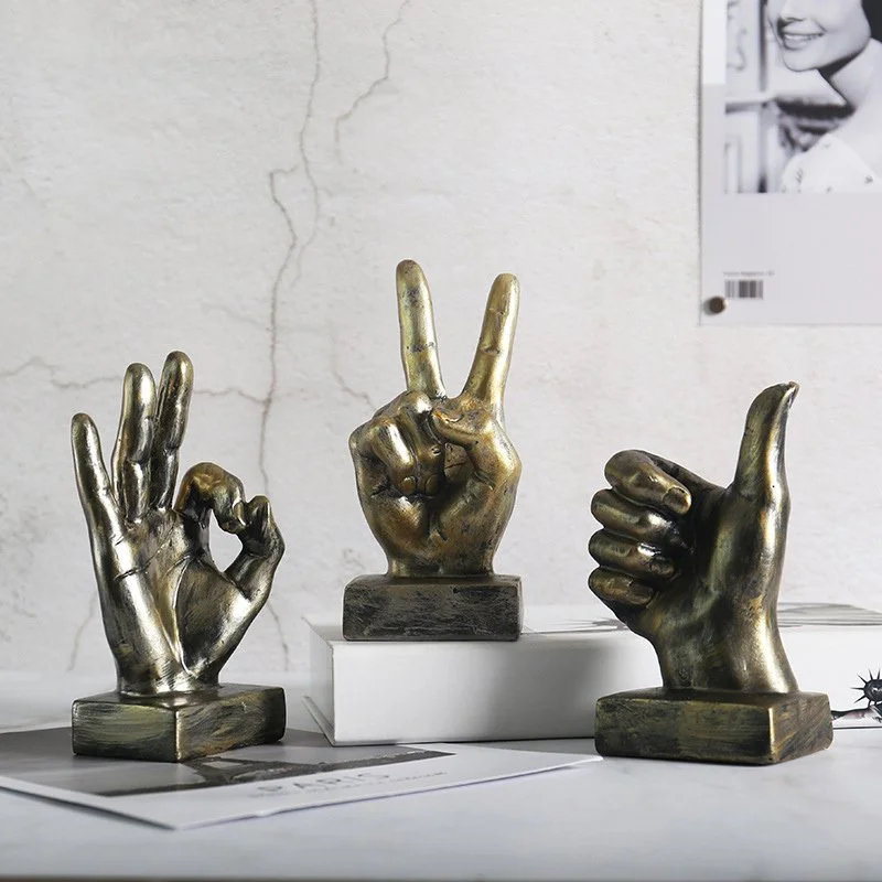 Vintage Resin Victory Hand Gesture Decor