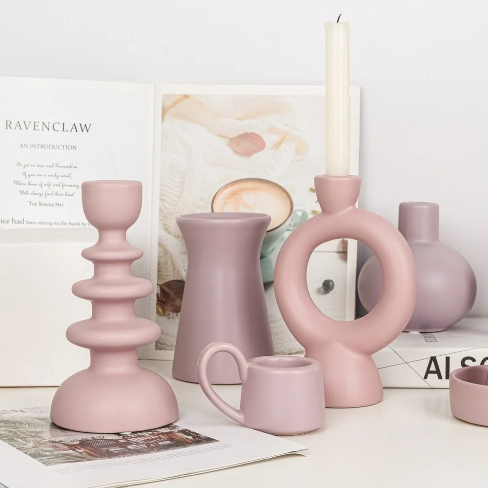 Romantic Pink Ceramic Candle Holders