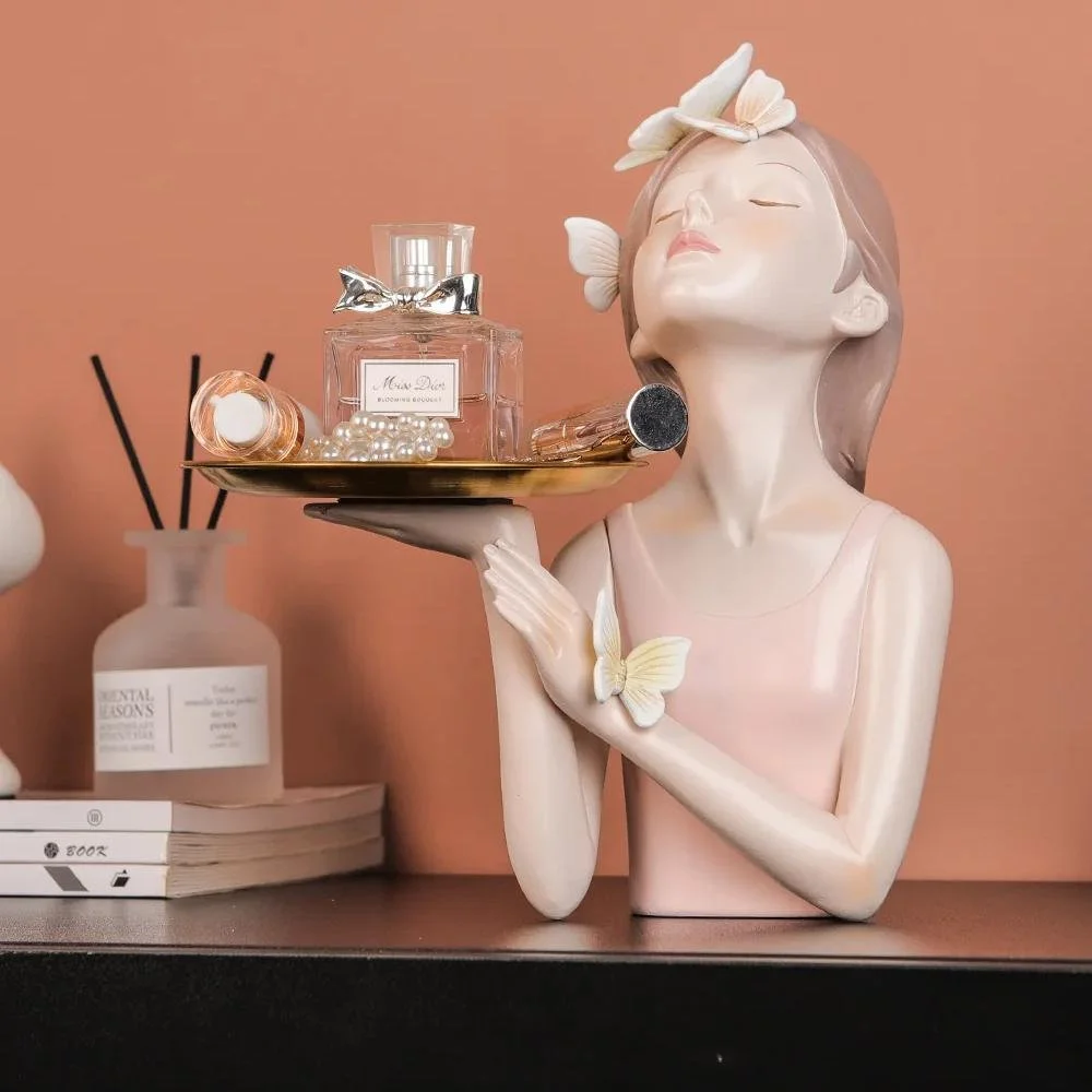 Fairy Girl Statue with Golden Butterfly Tray