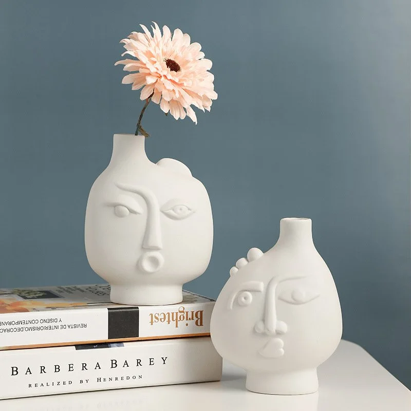 Nordic White Ceramic Face Vase