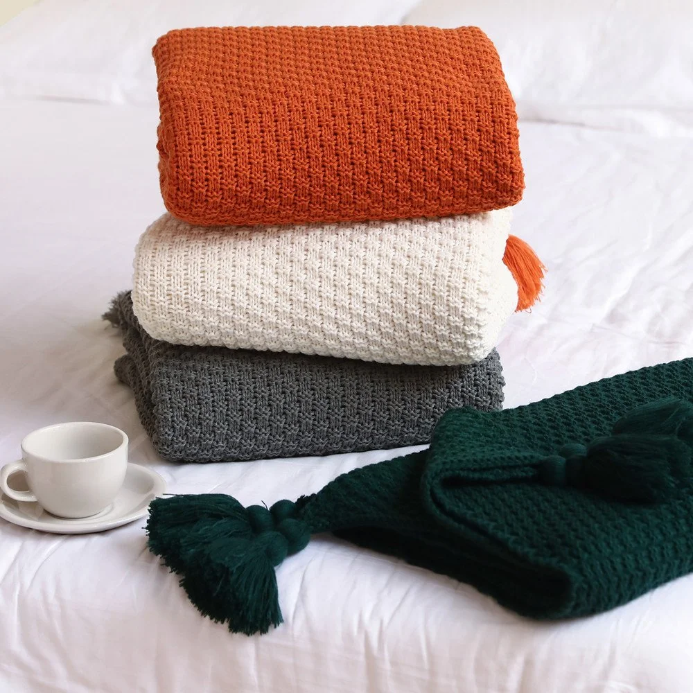 Dark Green Knit Cashmere-Feel Shawl & Oversized Throw Blanket