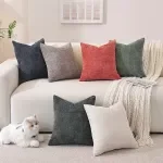 Easy-Clean Modern Solid Color Chenille Sofa Cushion Cover – Plush Square Pillowcase