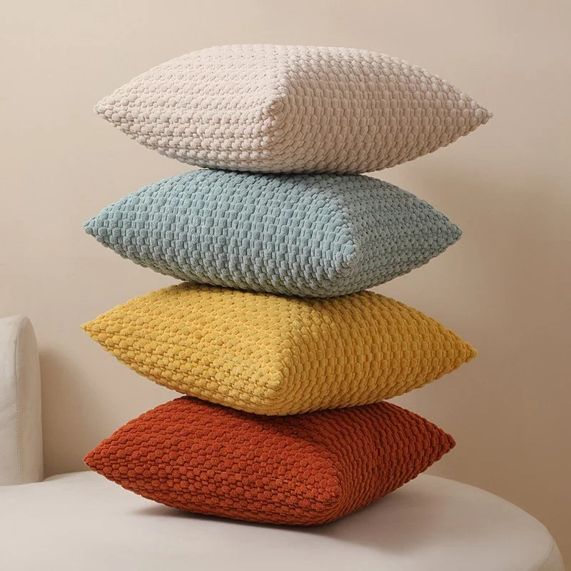 Modern Velvet Pillowcase with 3D Bubble Plush Wrap - Solid Color Cushion Cover