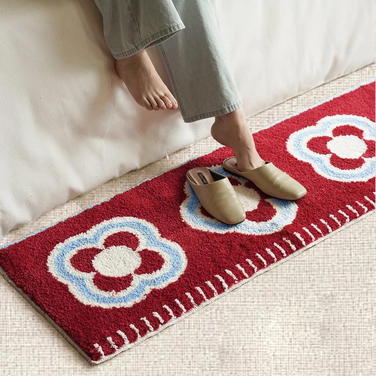 Floral Tufted Runner Rug with Non-Slip Backing for Bedroom & Living Areas