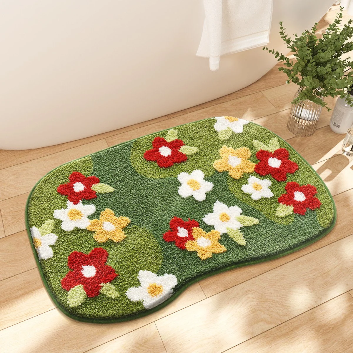 Soft Floral Quick-Dry Anti-Slip Bathroom Rug