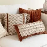 Luxury Tassel Jacquard Throw Pillow Cover in Orange Coffee