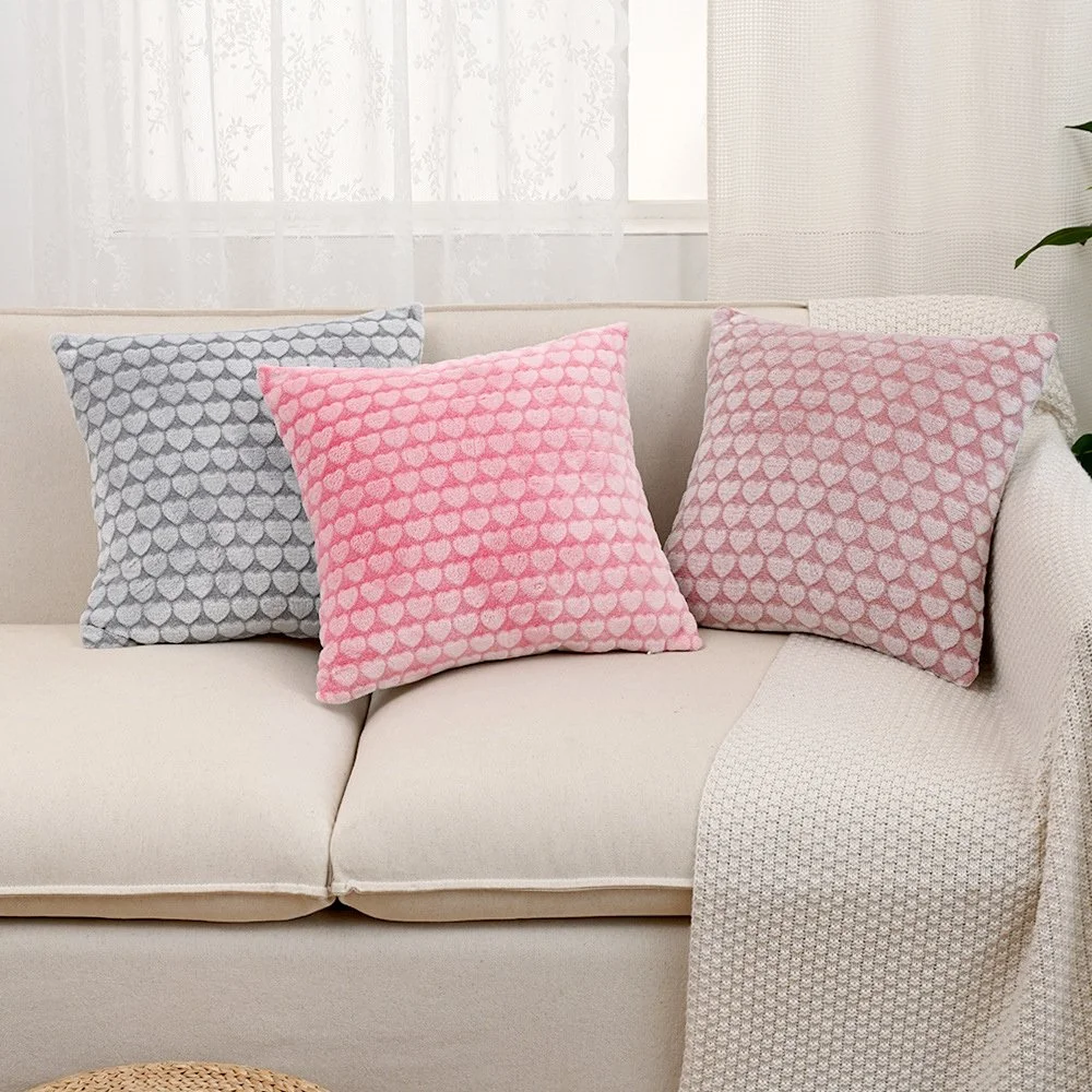 Heart Jacquard Plush Throw Pillow Cover for Sofa & Bed Decor