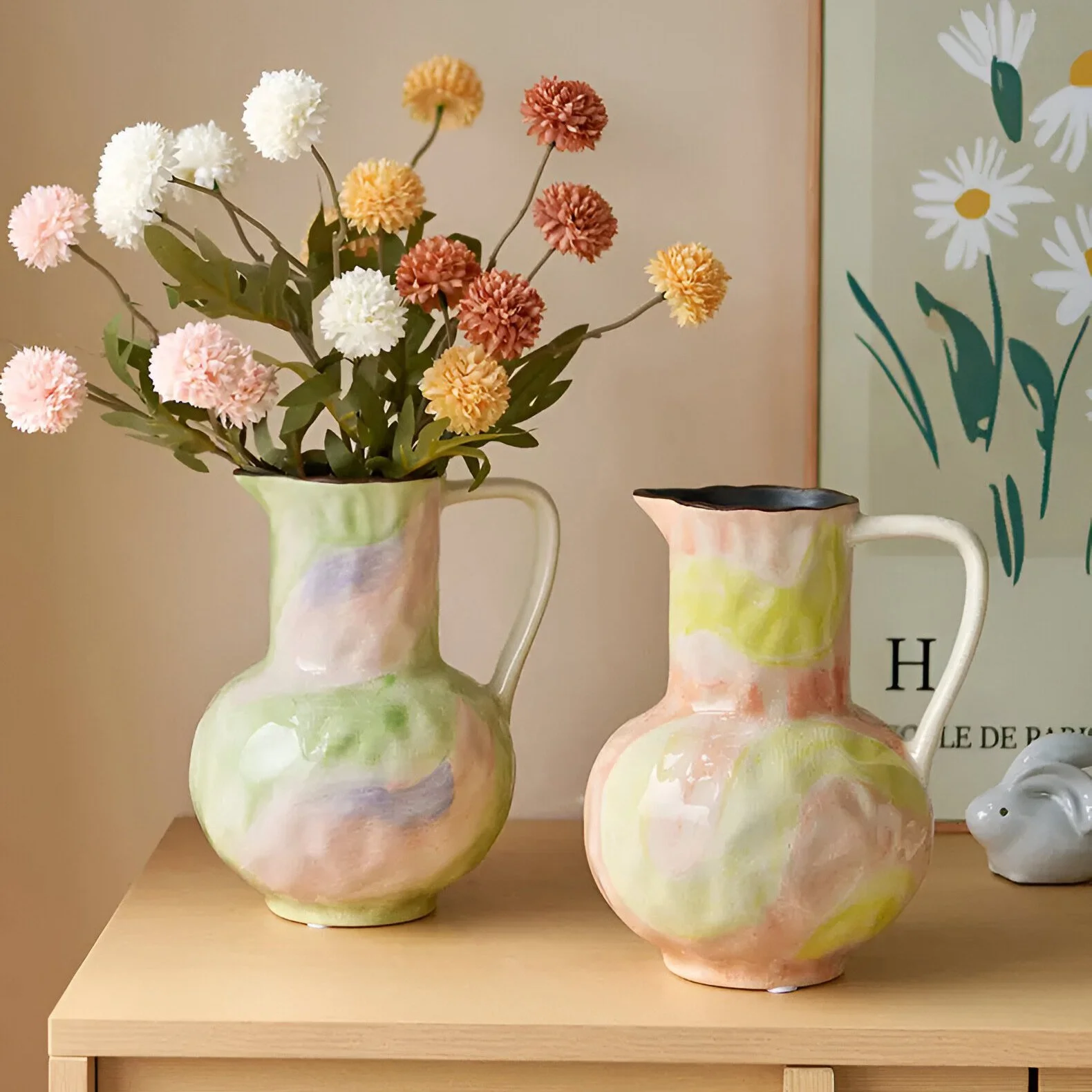 French Gradient Ceramic Kettle Vase – Modern Minimalist Home Decor