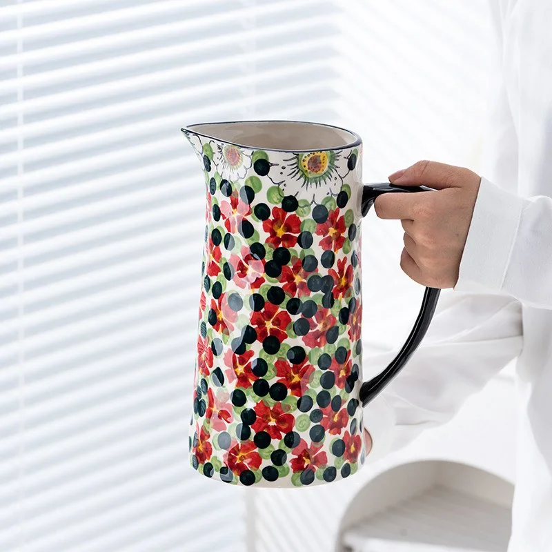 Vintage Floral Ceramic Kettle Vase for Nordic Home Table Decor