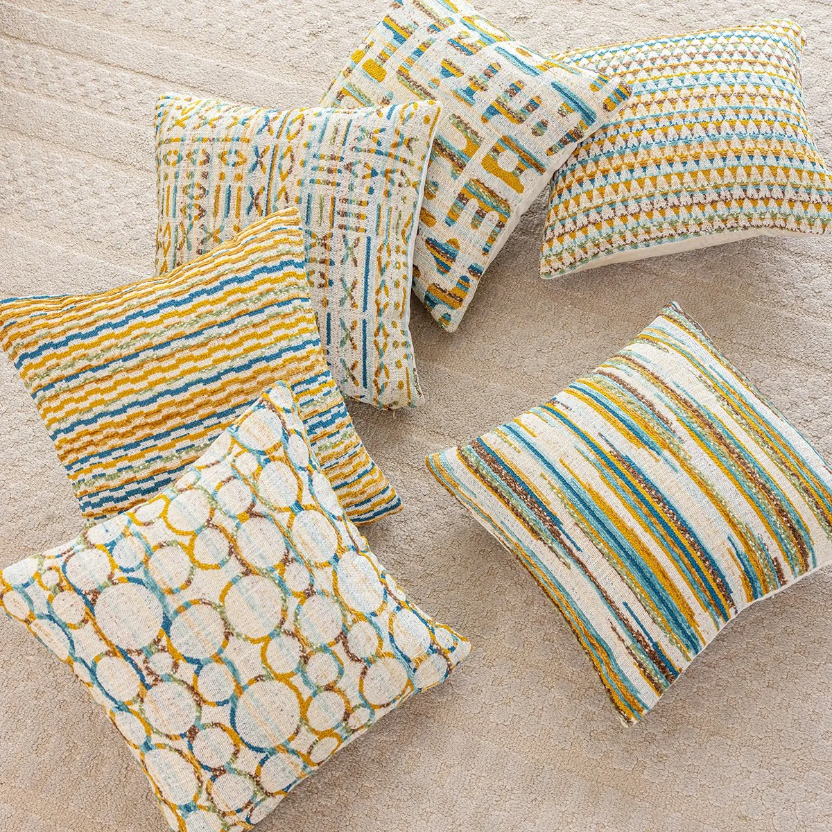 Boho Geometric Tufted Cushion Cover 18x18 in Colorful Jacquard Decor