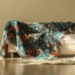 Floral Birds Organic Cotton Jacquard Towel Blanket for Sofa, Bed & Travel