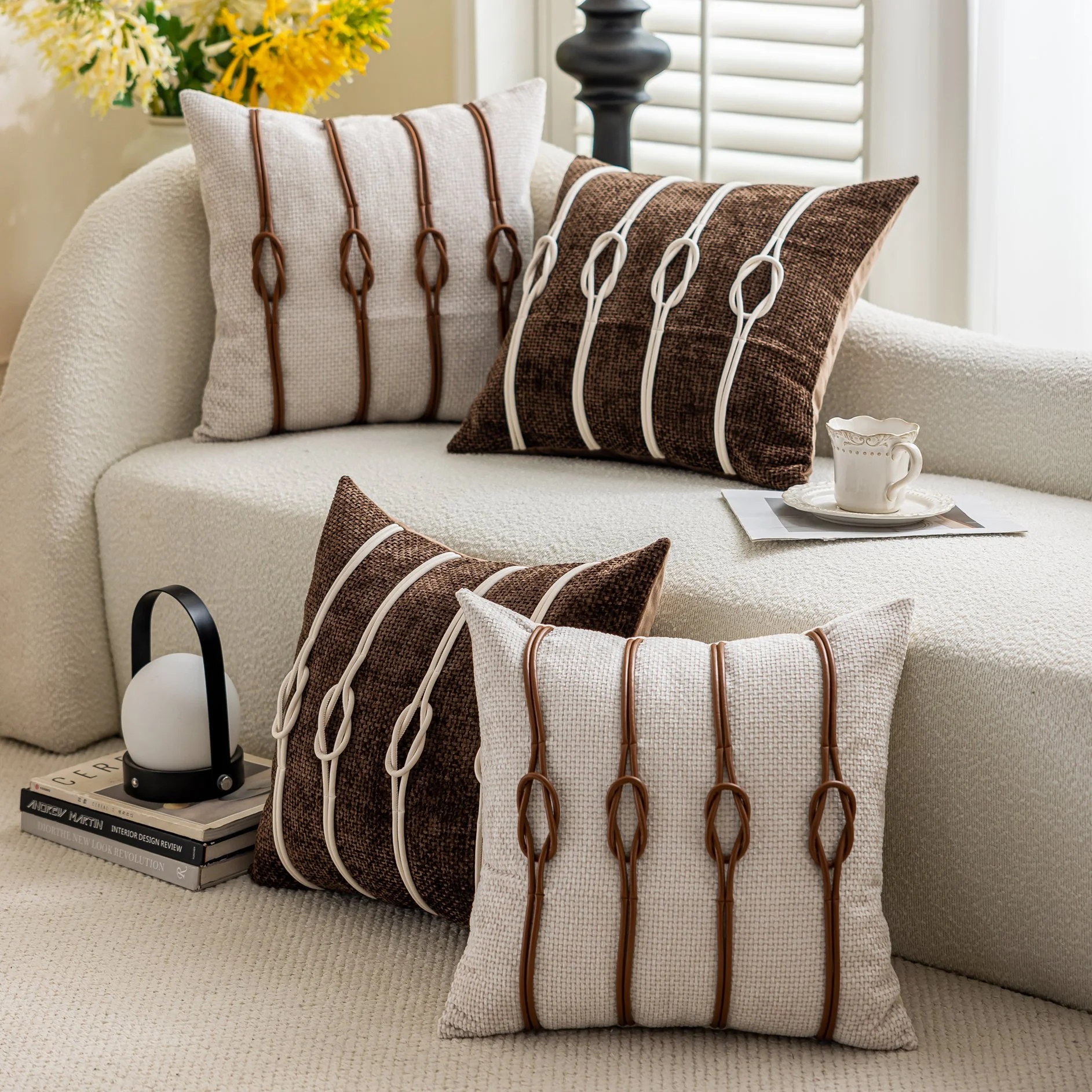 Brown Maillard Striped Chenille Cushion Cover for Sofa & Home Decor