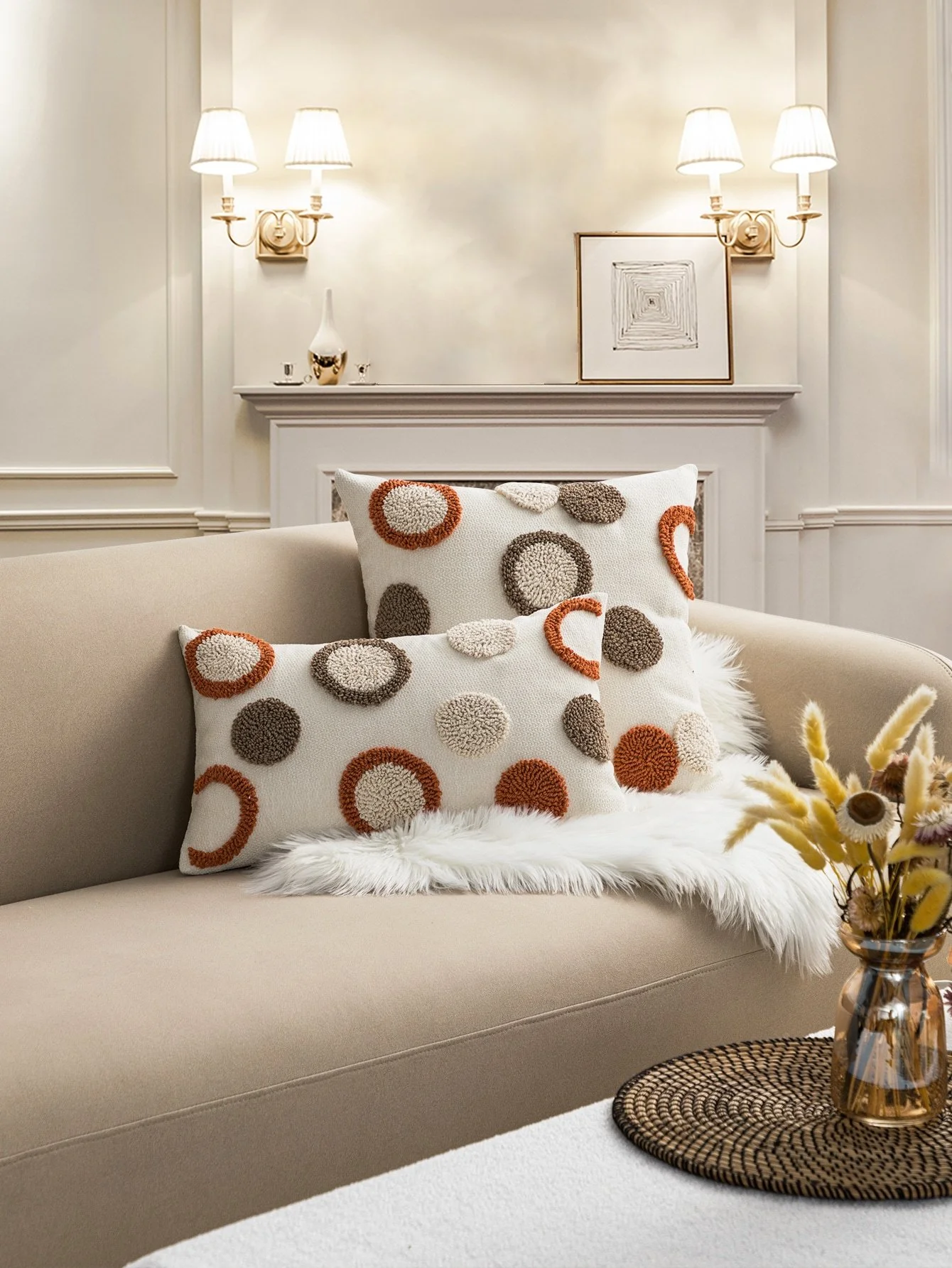 Red Brown Bubble Velvet Boho Pillow Cover