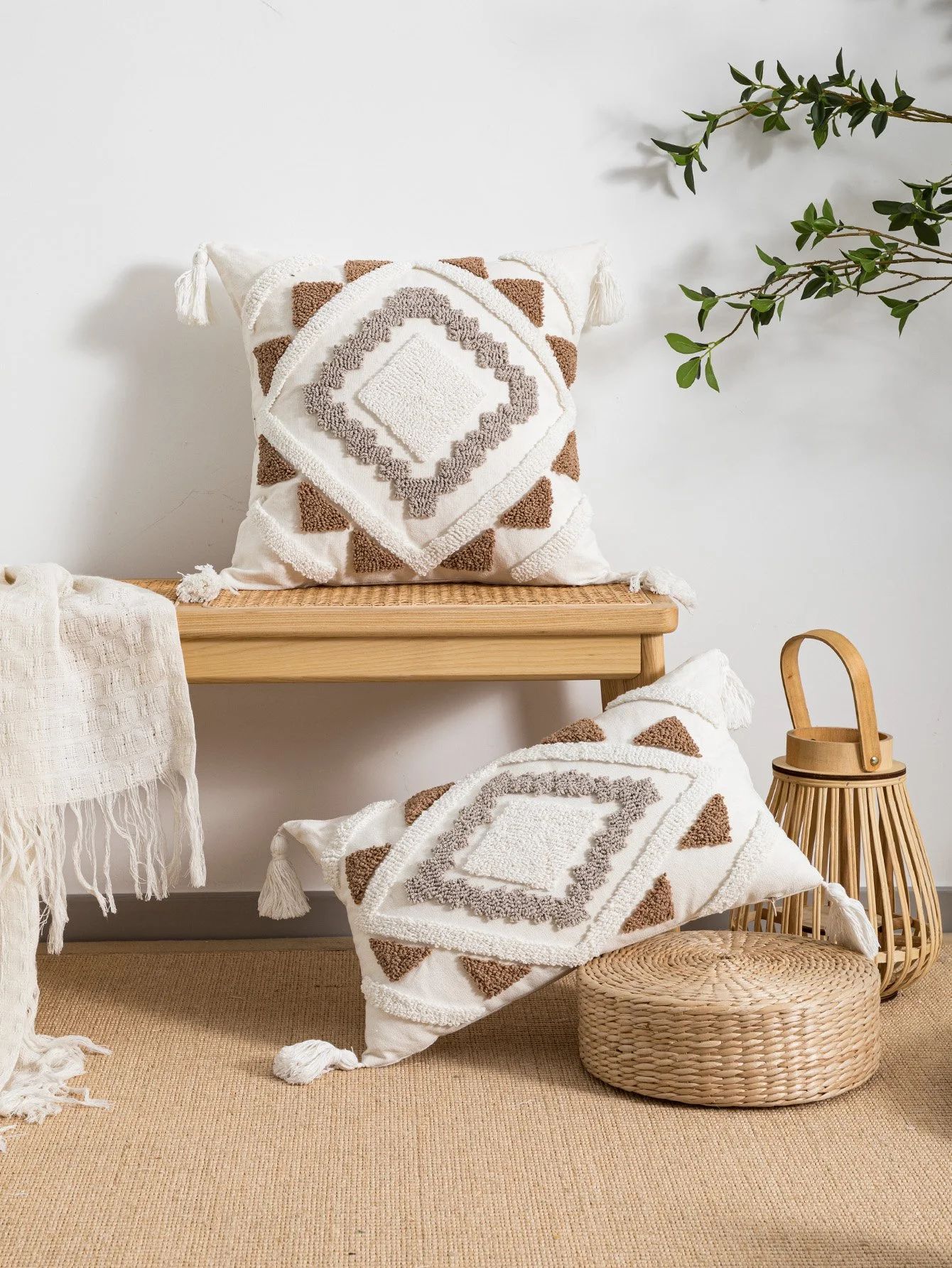 Boho Geometric Loop Velvet Decorative Pillow Cover