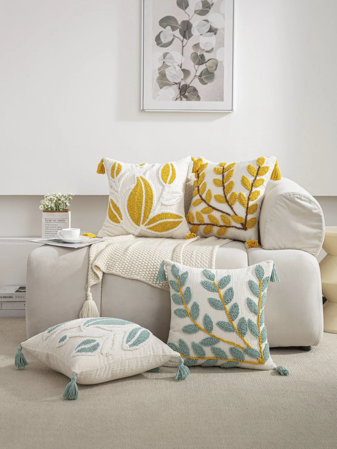 Luxury Willow Floral Jacquard Throw Pillow Covers for Sofa & Bed
