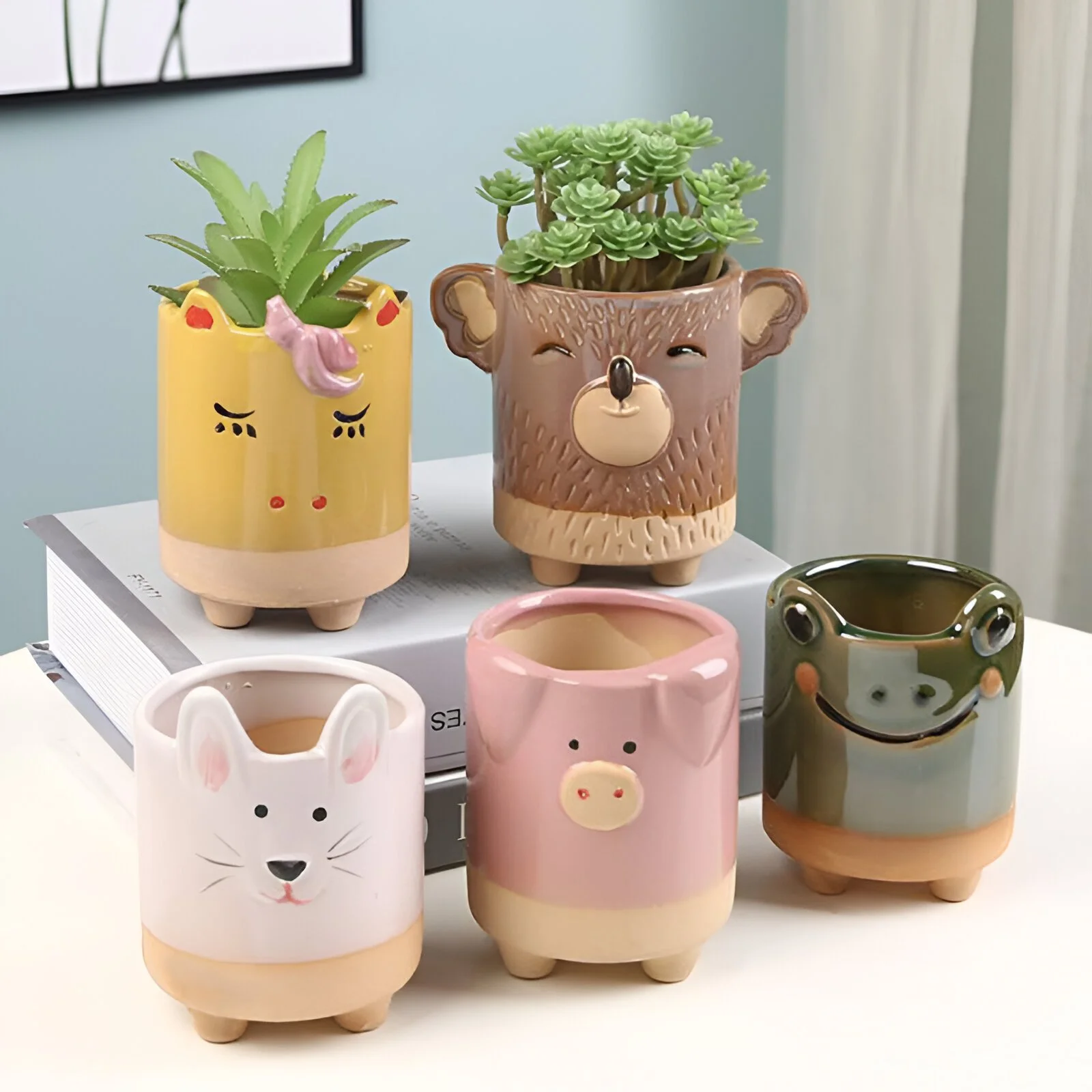 Cute Animal Ceramic Succulent Pot Handmade Desktop Flower Vase