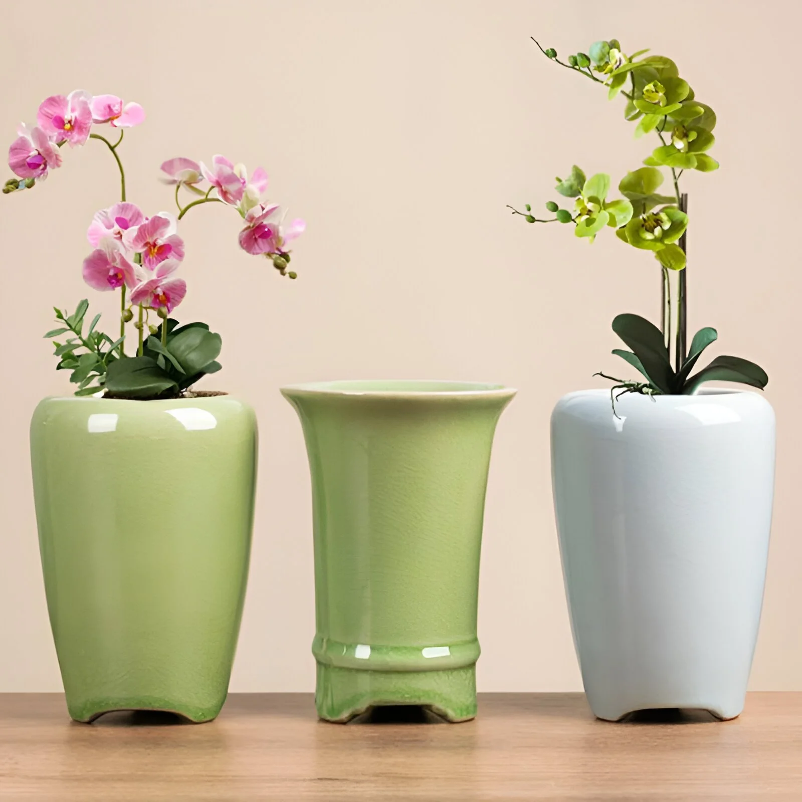 Elegant Glazed Porcelain Orchid & Succulent Desktop Planter Vase