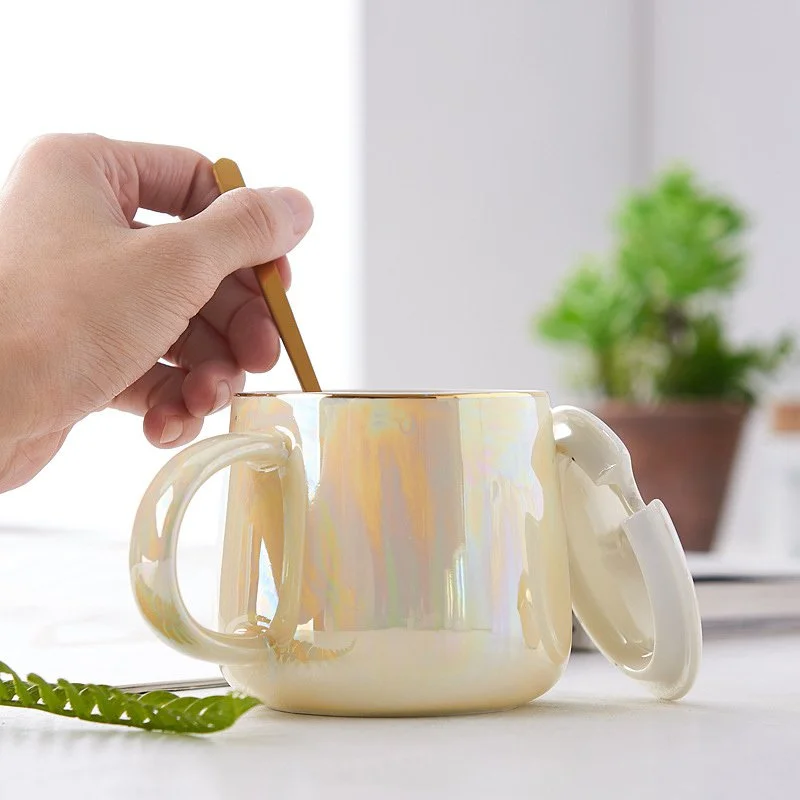 Heat-Resistant Porcelain Mug with Lid and Spoon for Home & Office