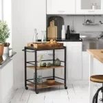 3-Tier Rustic Kitchen Serving Cart with Removable Tray