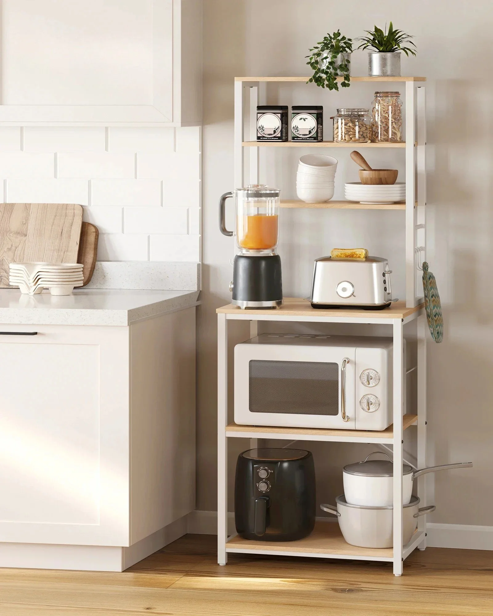 6-Tier Kitchen Coffee Bar & Storage Rack with Hooks