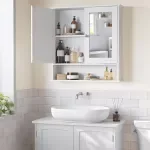 Bathroom Wall Cabinet with Mirror, Adjustable Shelf & Open Storage