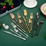 24-Piece Matte Black Gold Silver Stainless Steel Cutlery Set for 6