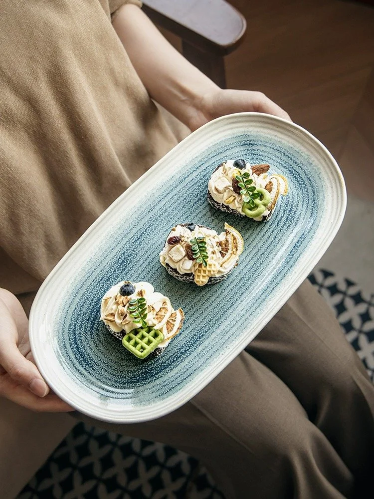 Long Ceramic Fish Plate for Sushi, Snacks & Desserts