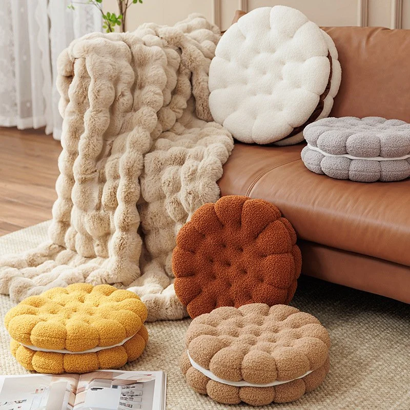 Round Sandwich Biscuit Sofa Pillow - Soft & Comfortable Cushion for Living Room or Bedroom