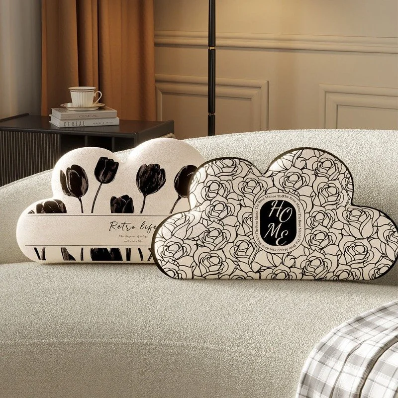 French Printed Cloud Pillow for Living Room – Light Luxury Decorative Cushion