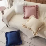 Luxurious Velvet Pillow Cover with Lotus Leaf Lace - Soft & Comfortable Waist Cushion