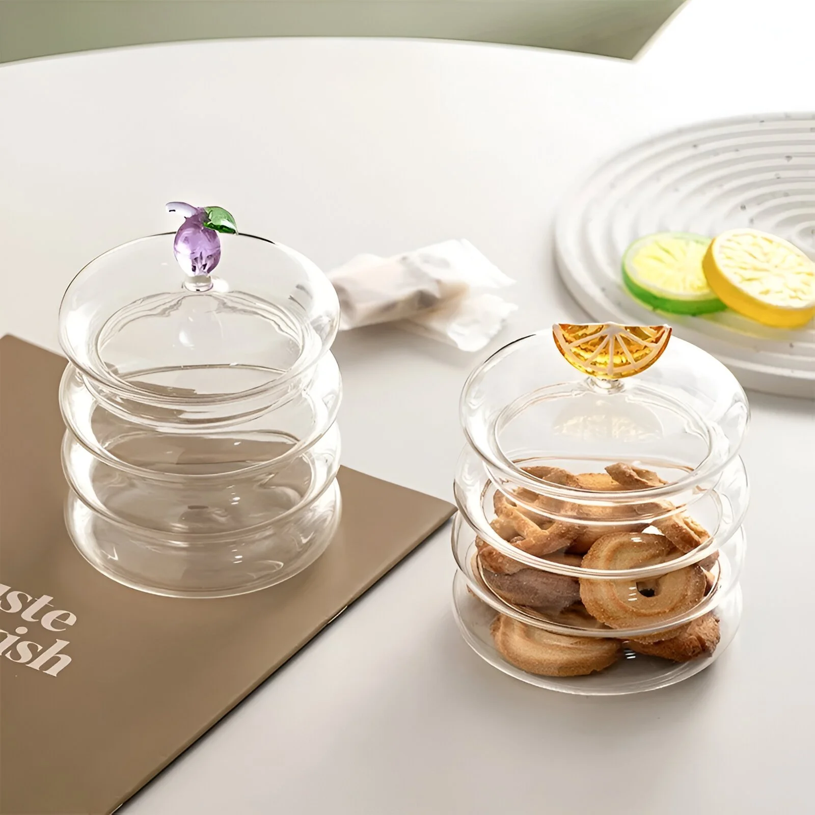 Luxury Glass Candy Jar with Three-Dimensional Fruit Lid