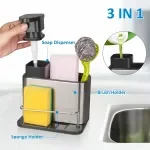 3-in-1 Stainless Steel Kitchen Sink Organizer with Soap Dispenser, Sponge, and Brush Holder