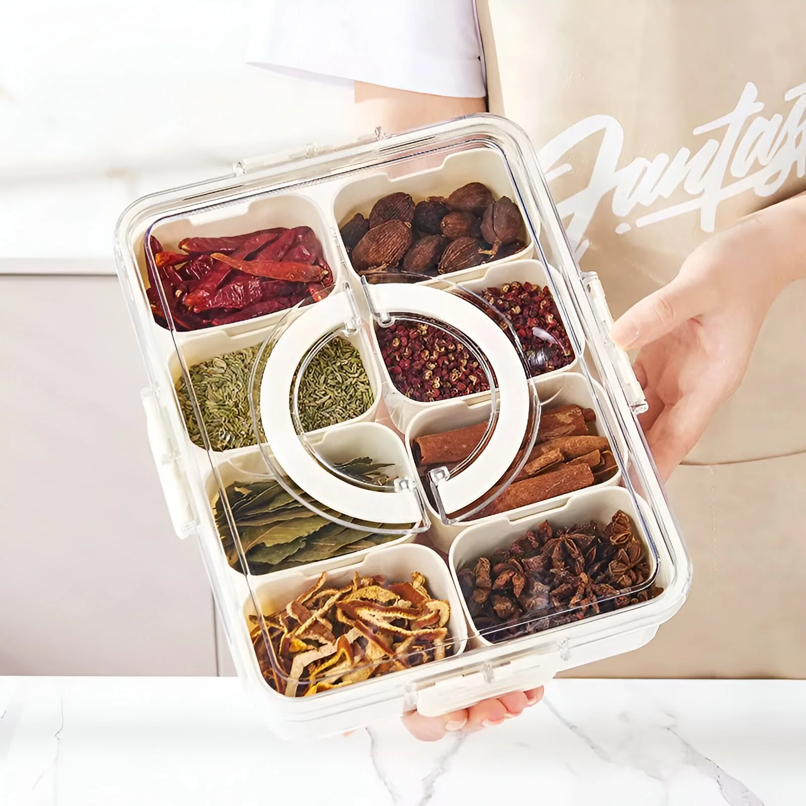 Divided Serving Tray with Lid and Handle - 8-Compartment Portable Snack Organizer