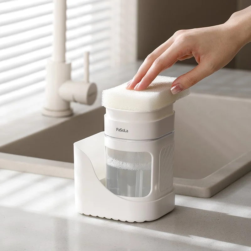 420ml/14oz Dish Soap Pump Dispenser with Sponge Holder for Kitchen Sink